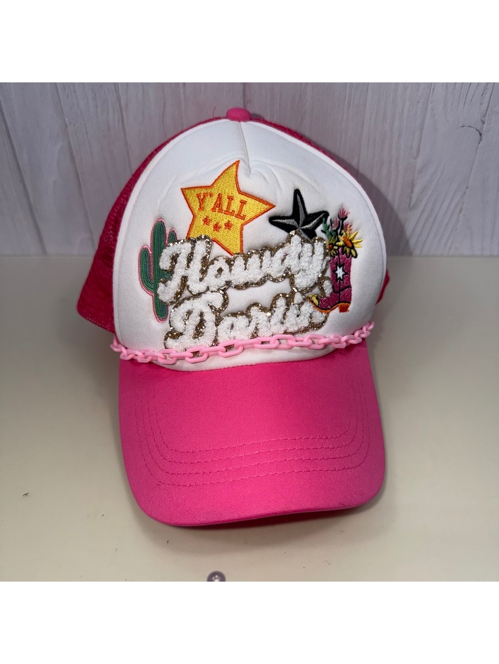 Howdy Darlin Pink Western Trucker Hat Chain
